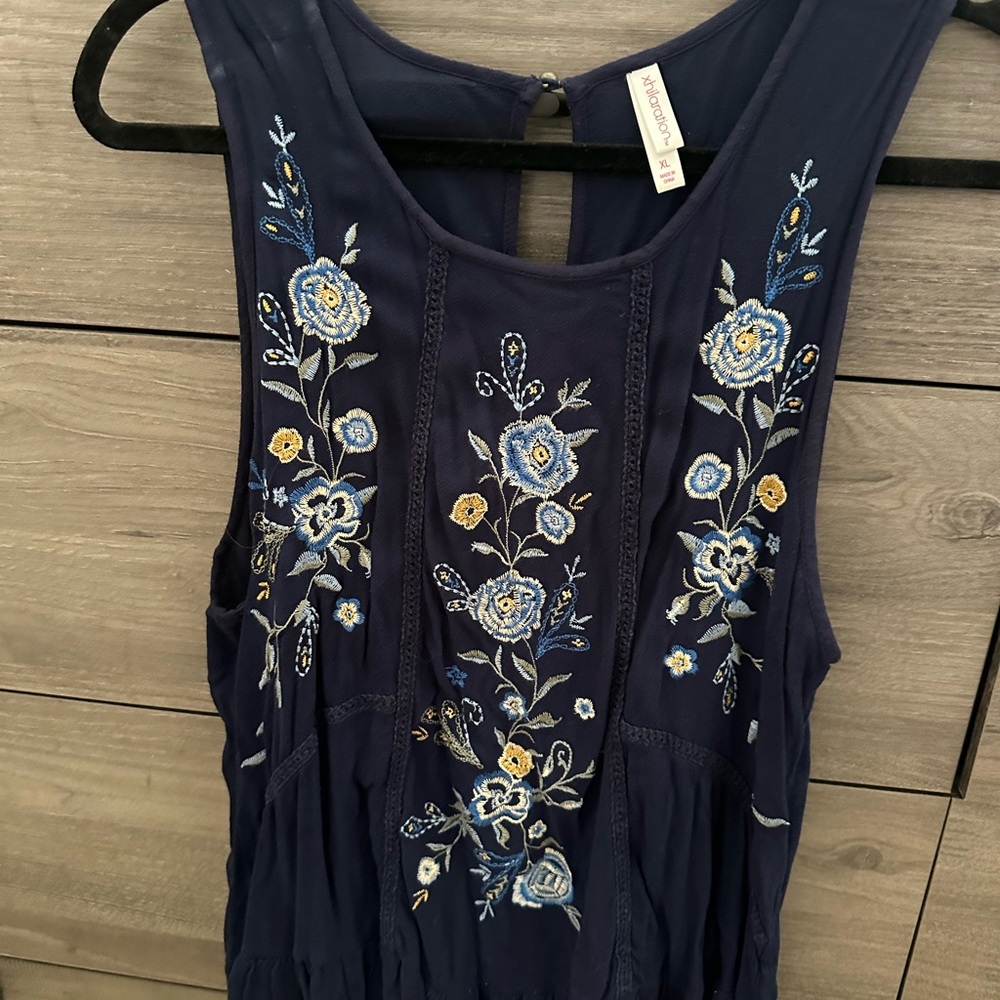 Xhilaration Navy Floral Embroidered Top